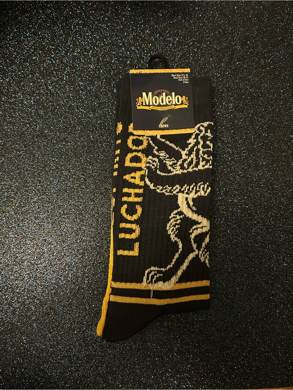 ModelCo Luchador Crew Socks - Black & Yellow sock size 10-13 two pack